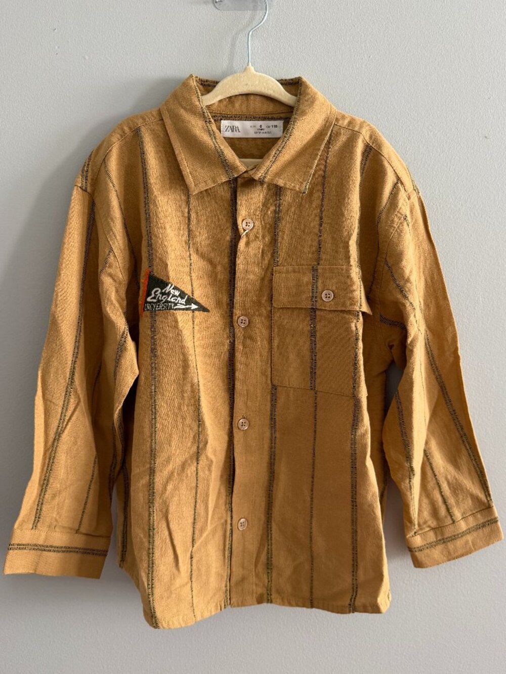 Zara Boys Tan Beige Striped Cotton Button Down Shirt 6